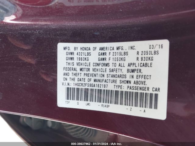 1HGCR2F59GA162197 Honda Accord Sport