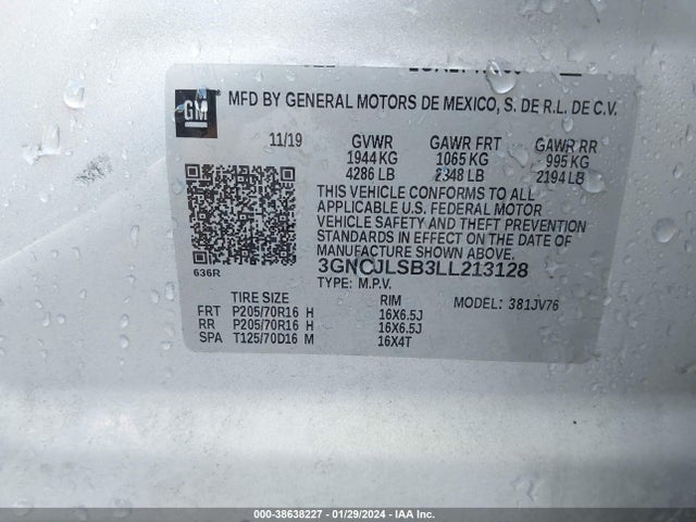 Chevrolet Trax Fwd Lt 2020 3GNCJLSB3LL213128 Image 9