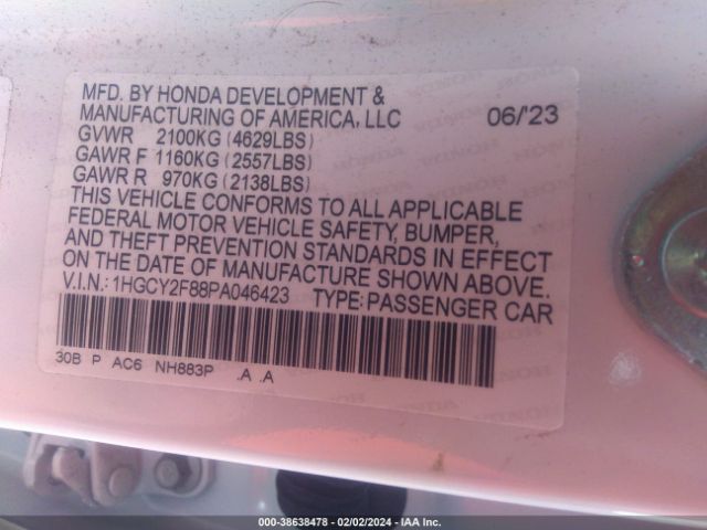 1HGCY2F88PA046423 Honda Accord Hybrid Touring