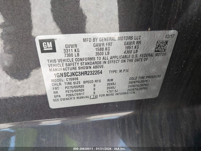 Chevrolet Suburban Premier 2017 1GNSCJKC3HR232264 Image 9