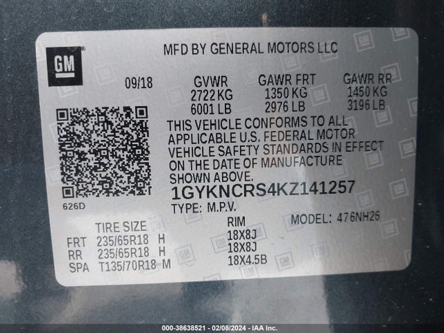 Cadillac XT5 LUXURY 2019 1GYKNCRS4KZ141257 Image 9