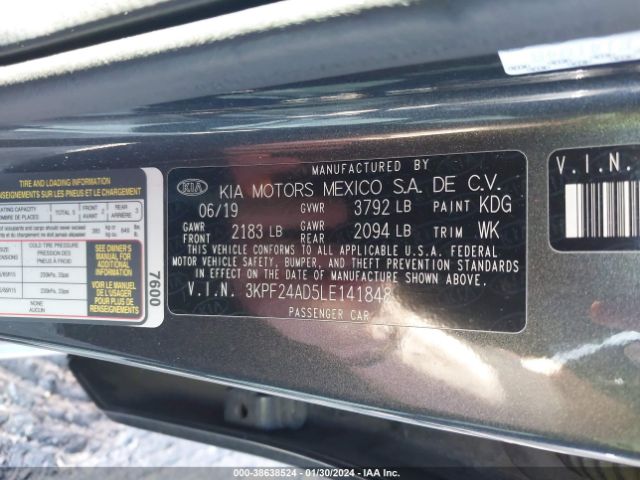 3KPF24AD5LE141848 KIA FORTE FE