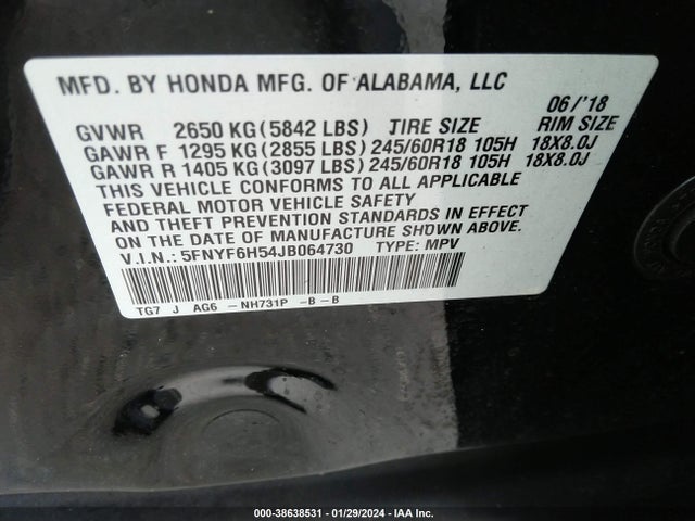 Honda Pilot Ex-l 2018 5FNYF6H54JB064730 Image 9
