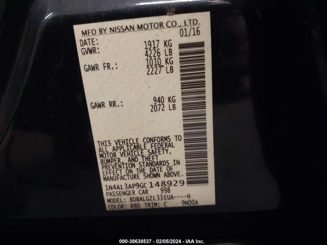 Nissan Altima 2.5 S 2016 1N4AL3AP9GC148929 Image 9