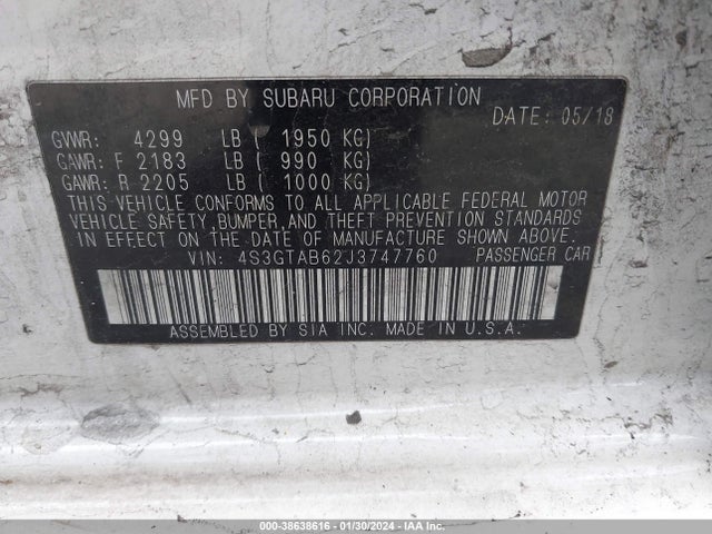 Subaru Impreza 2.0i Premium 2018 4S3GTAB62J3747760 Image 9