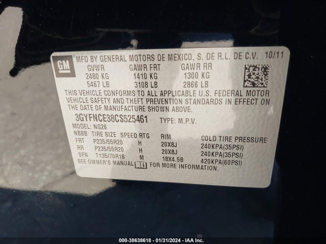 2012 CADILLAC SRX 3GYFNCE38CS525461 Photo 8