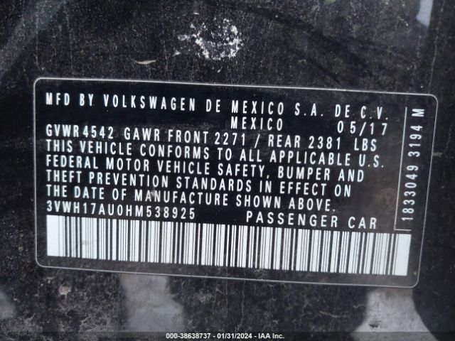 3VWH17AU0HM538925 Volkswagen Golf Alltrack Tsi S/tsi Se/tsi Sel
