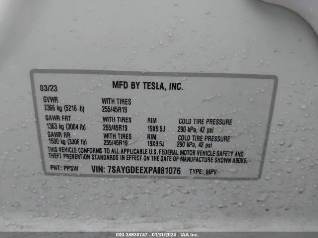 7SAYGDEEXPA081076 Tesla Model Y Awd/long Range Dual Motor All-wheel Drive