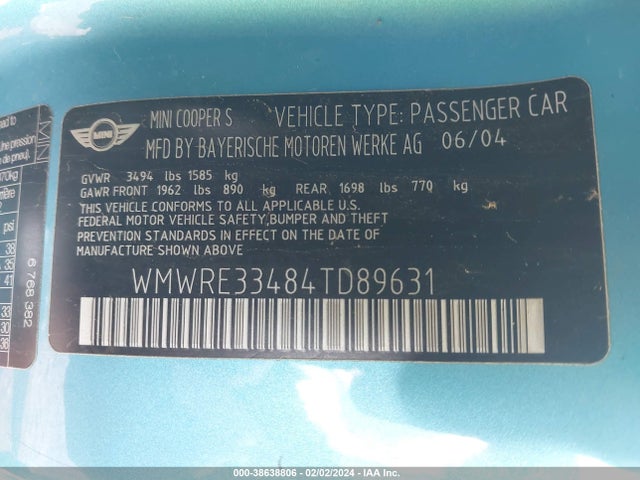 2004 MINI COOPER S WMWRE33484TD89631 Photo 8