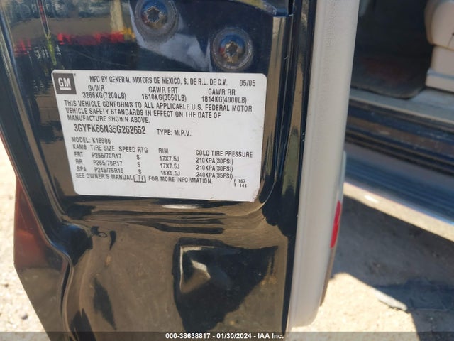 2005 CADILLAC ESCALADE ESV STANDARD VIN: 3GYFK66N35G262652