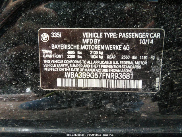 BMW 335i Xdrive 2015 WBA3B9G57FNR93681 Image 9
