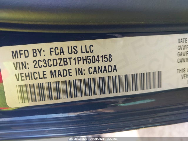 2023 DODGE CHALLENGER R/T VIN: 2C3CDZBT1PH504158