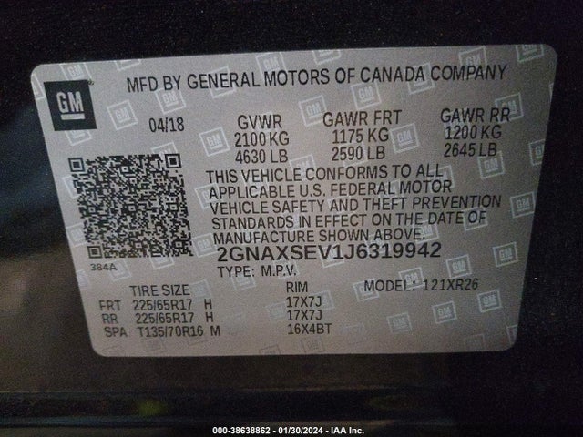 Chevrolet EQUINOX LT 2018 2GNAXSEV1J6319942 Image 9