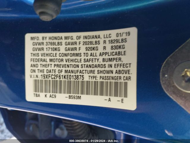 19XFC2F61KE013875 Honda Civic Lx