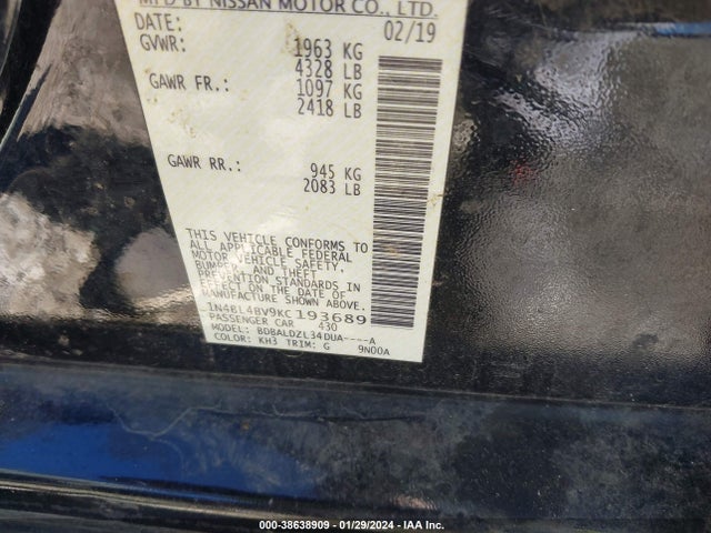 Nissan Altima 2.5 S 2019 1N4BL4BV9KC193689 Image 9