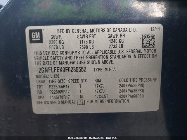 Chevrolet EQUINOX 1LT 2015 2GNFLFEK9F6235552 Image 9