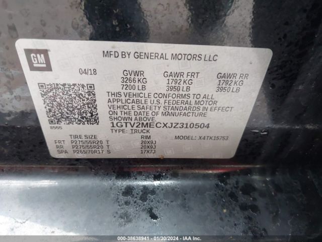 1GTV2MECXJZ310504 GMC Sierra 1500 Sle