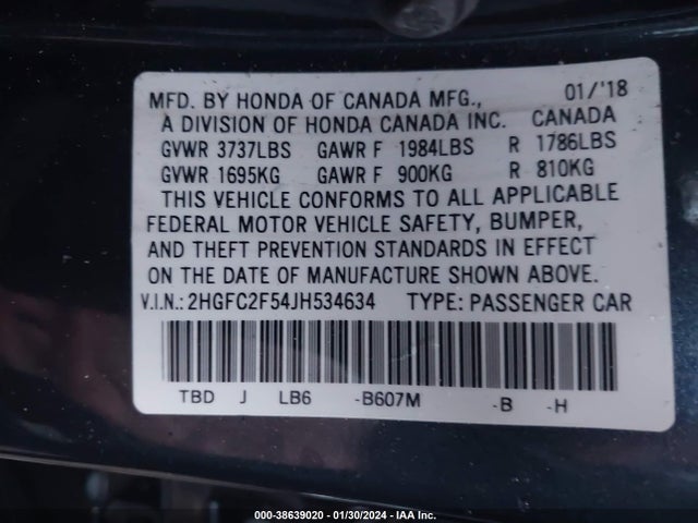 Honda Civic Lx 2018 2HGFC2F54JH534634 Image 9