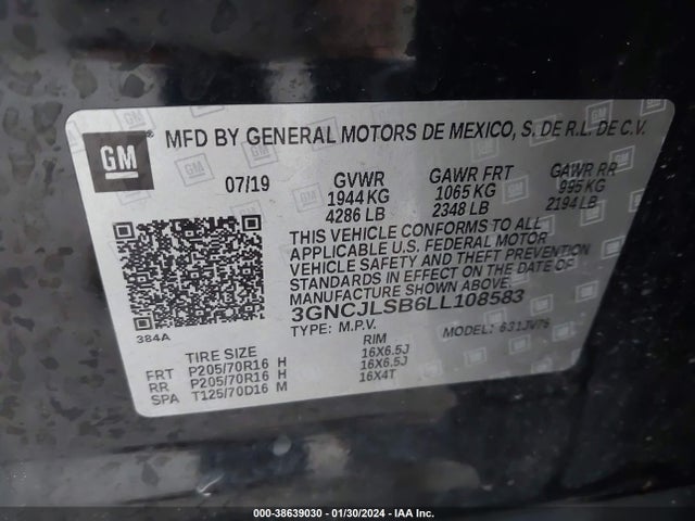 Chevrolet Trax Fwd Lt 2020 3GNCJLSB6LL108583 Image 9