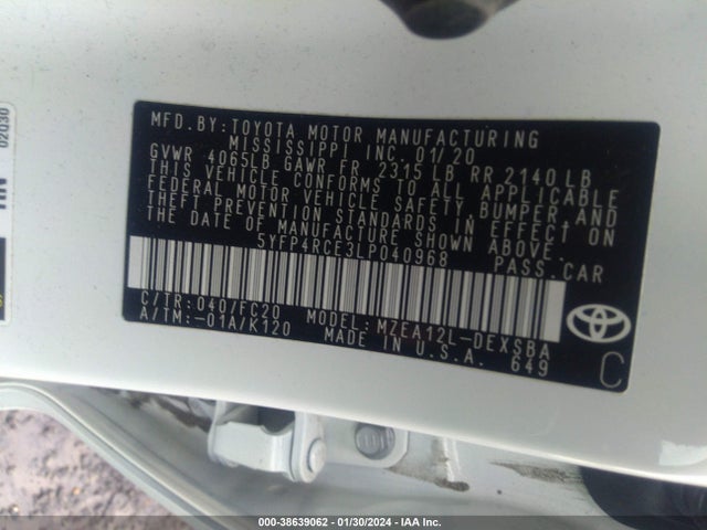 Toyota COROLLA SE 2020 5YFP4RCE3LP040968 Image 9