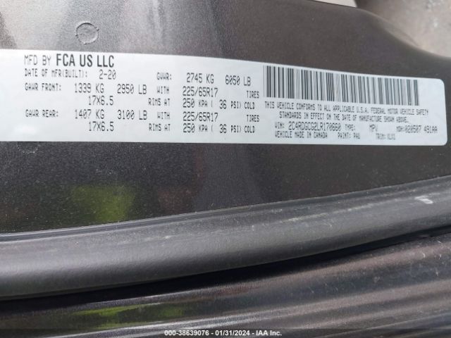 2C4RDGCG2LR170660 Dodge Grand Caravan Sxt
