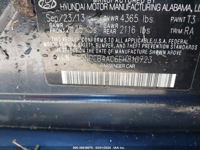 Hyundai SONATA GLS 2014 5NPEB4AC6EH816723 Image 9