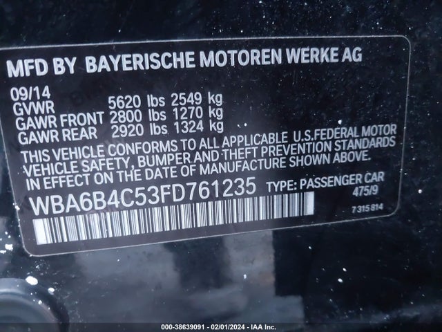 WBA6B4C53FD761235 BMW 650i Gran Coupe Xdrive