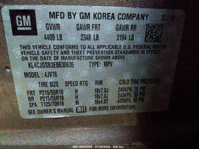 KL4CJGSB3EB630635 Buick Encore Leather