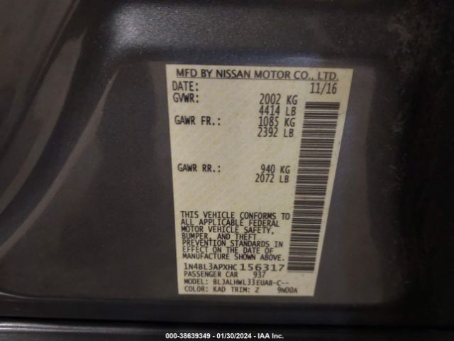 1N4BL3APXHC156317 Nissan Altima 3.5 Sr