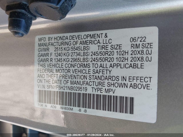 Honda Pilot 2wd Special Edition 2022 5FNYF5H21NB029519 Image 9