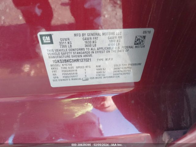 1GKS2BKC3HR127021 GMC YUKON SLT