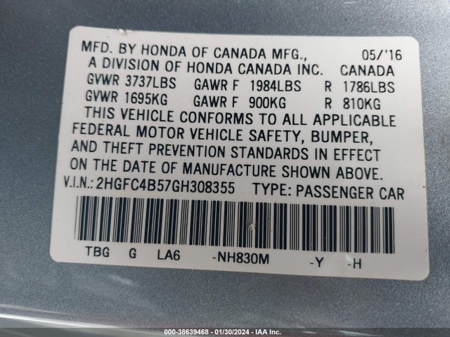 Honda Civic Lx 2016 2HGFC4B57GH308355 Image 9