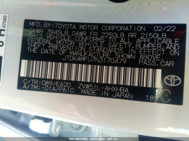 Toyota PRIUS XLE 2022 JTDKAMFU7N3170479 Image 9