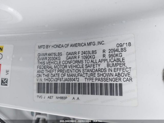 1HGCV2F97JA050472 Honda Accord Touring 2.0t
