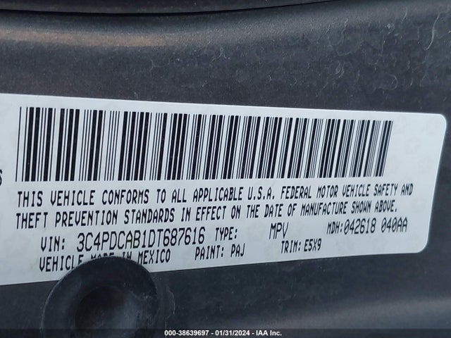 2013 DODGE JOURNEY SE VIN: 3C4PDCAB1DT687616