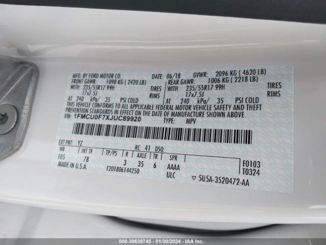 1FMCU0F7XJUC89920 Ford 2.5l i-vct
