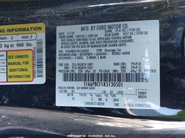 Ford Mustang Gt Premium 2019 1FA6P8CF1K5130501 Image 9