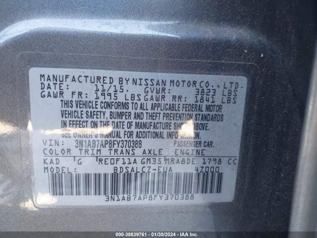 Nissan SENTRA S 2015 3N1AB7AP8FY370388 Image 9