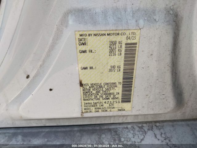 1N4AL3AP5FC421251 Nissan Altima 2.5/2.5 S/2.5 Sl/2.5 Sv