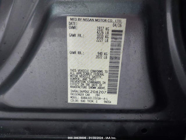 Nissan Altima 2.5 Sl 2016 1N4AL3AP0GC204207 Image 9