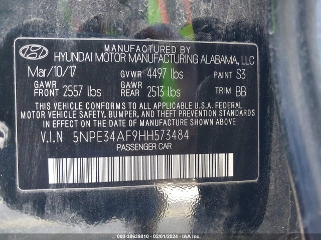 Hyundai Sonata Limited 2017 5NPE34AF9HH573484 Image 9