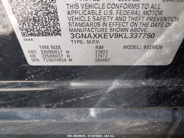 Chevrolet EQUINOX LT 2019 3GNAXKEV9KL337750 Image 9