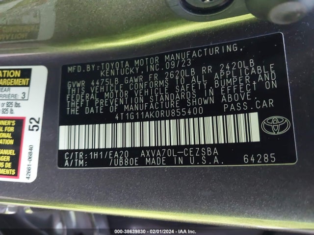Toyota CAMRY SE 2024 4T1G11AK0RU855400 Image 9