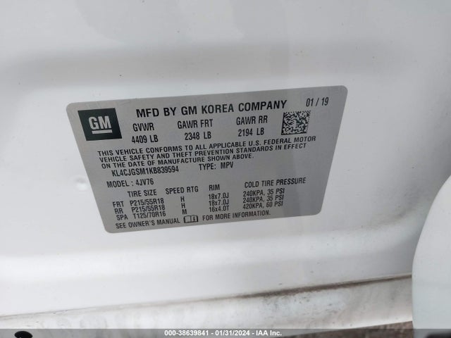 KL4CJGSM1KB839594 Buick le2 - direct injection, variable valve timing, alum, gen 1