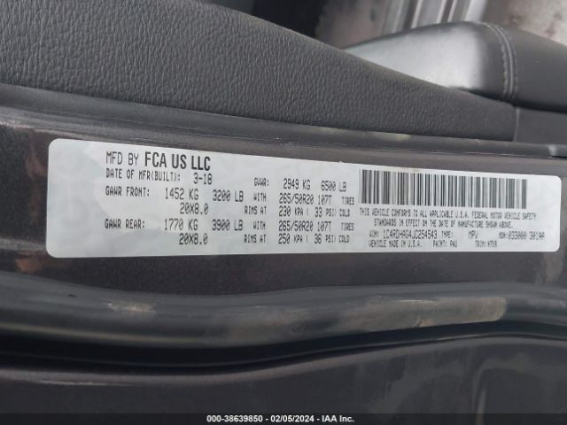 1C4RDHAG4JC254543 Dodge Durango Sxt Rwd