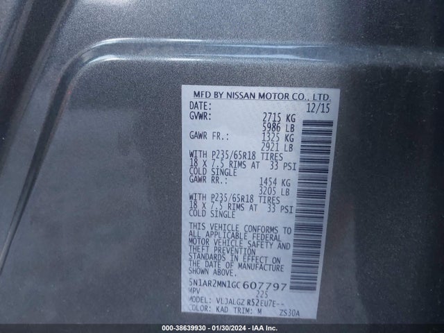 Nissan Pathfinder Sl 2016 5N1AR2MN1GC607797 Image 9