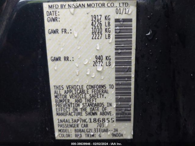1N4AL3AP7HC186855 Nissan Altima 2.5/s/sv/sl/sr