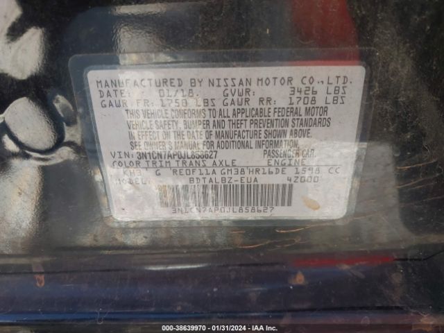 3N1CN7AP0JL858627 Nissan Versa 1.6 Sv