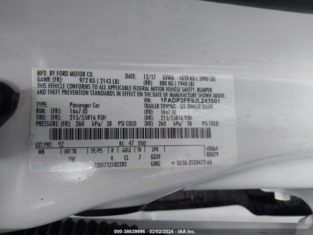 Ford FOCUS SE 2018 1FADP3FE9JL243801 Image 9