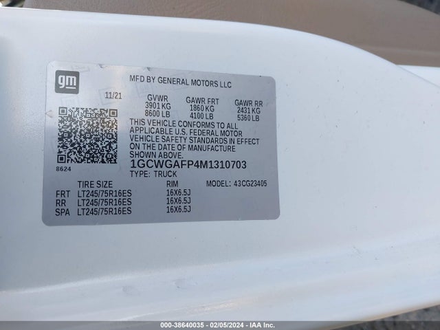 Chevrolet Express Cargo Rwd 2500 Regular Wheelbase Wt 2021 1GCWGAFP4M1310703 Image 9